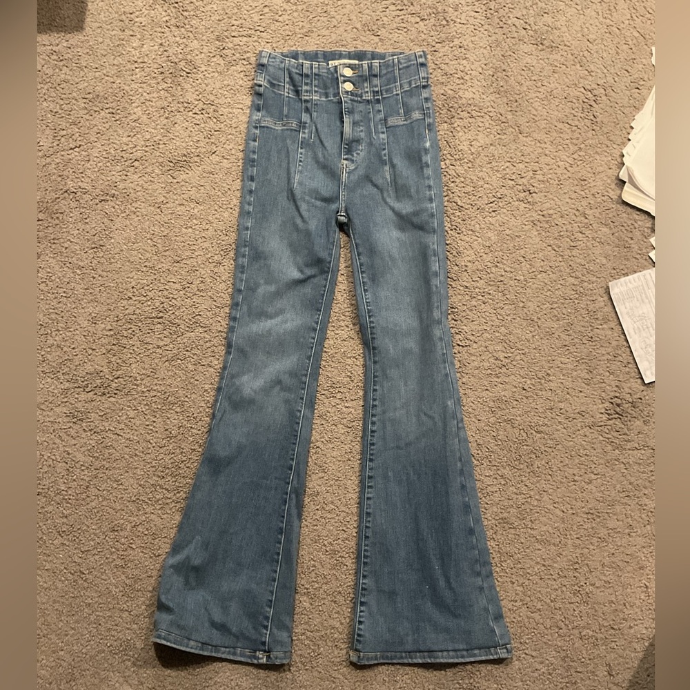 NWOT We The Free, Free People Blue Denim Flare Bellbottoms Jeans Hippie sz 26